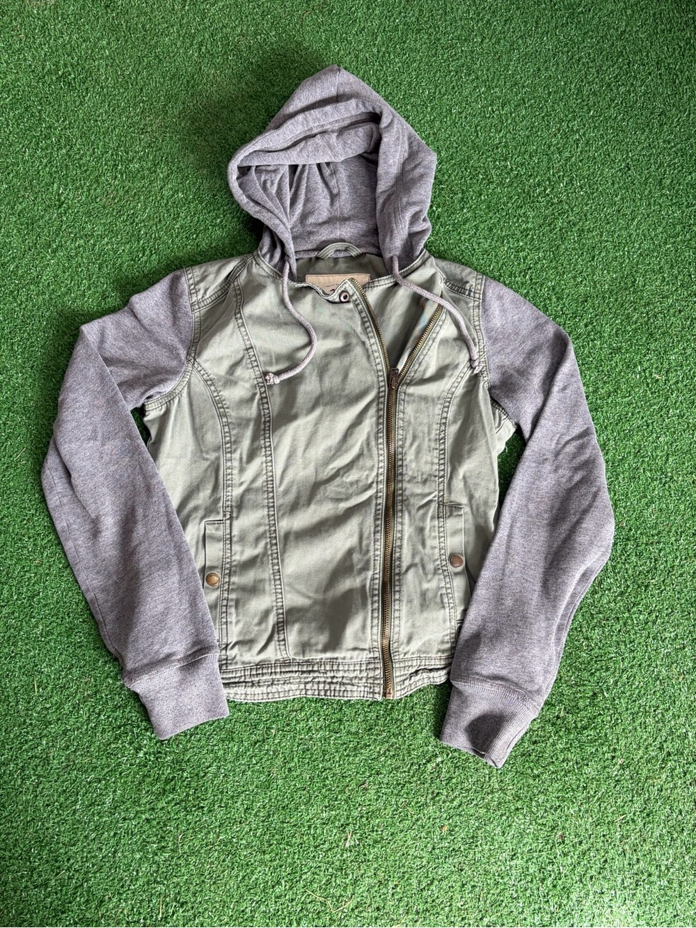 Hollister Olive Green Jacket with Gray Hood